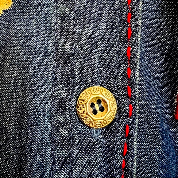 Womens Sz 1X Holiday Embroidered Button Down Denim Shirt Top New Direction - Picture 8 of 10